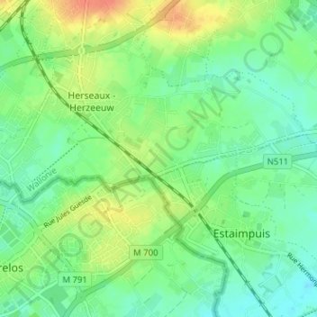 Carte topographique Herseaux-Gare, altitude, relief