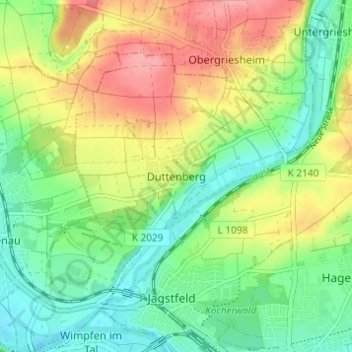 Carte topographique Duttenberg, altitude, relief