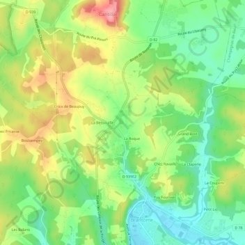 Carte topographique Font Vendome, altitude, relief