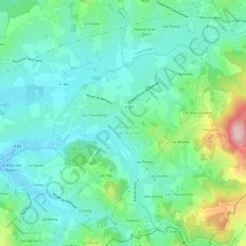 Carte topographique Les Verchères, altitude, relief