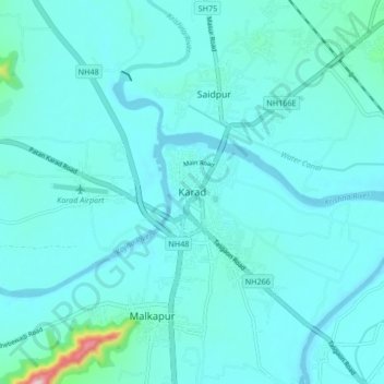 Carte topographique Karad, altitude, relief