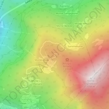 Carte topographique Artesso, altitude, relief