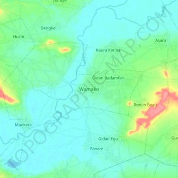 Carte topographique Wamako, altitude, relief