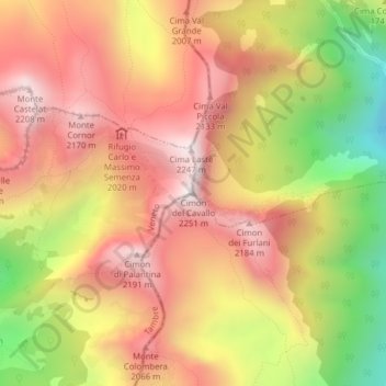 Carte topographique Cimon del Cavallo, altitude, relief