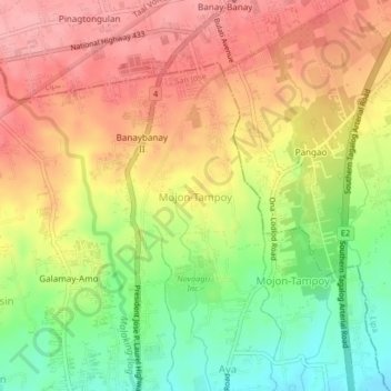 Carte topographique Mojon-Tampoy, altitude, relief
