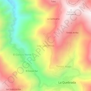 Carte topographique Los Cuartelitos, altitude, relief