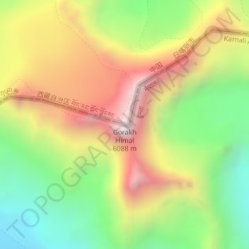 Carte topographique Gorakh Himal, altitude, relief