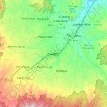 Carte topographique Ciwidey, altitude, relief
