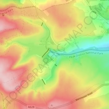 Carte topographique Dunford Bridge, altitude, relief
