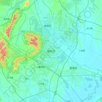 Carte topographique 滁州市, altitude, relief