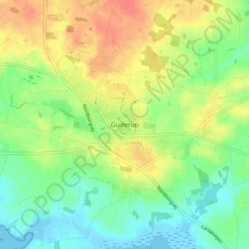 Carte topographique Guderup, altitude, relief