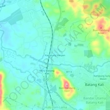 Carte topographique Kampung Stesyen, altitude, relief