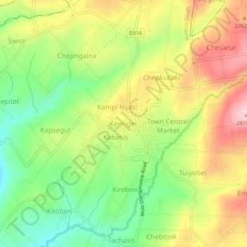 Carte topographique Keringet, altitude, relief