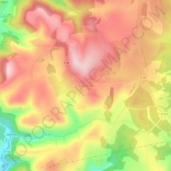 Carte topographique Azinières, altitude, relief