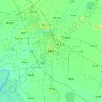 Carte topographique 盘锦市, altitude, relief