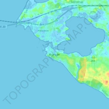Carte topographique Korsør, altitude, relief