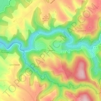 Carte topographique Travanet, altitude, relief