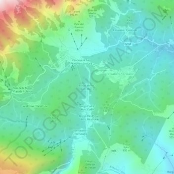 Carte topographique Borgo Menis / Borc Menis, altitude, relief