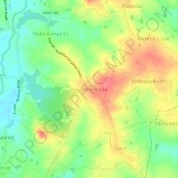 Carte topographique Kurunthencode, altitude, relief