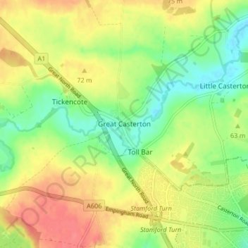 Carte topographique Great Casterton, altitude, relief