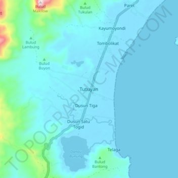 Carte topographique Tutuyan, altitude, relief