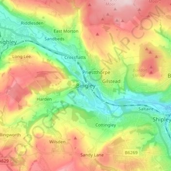 Carte topographique Bingley, altitude, relief