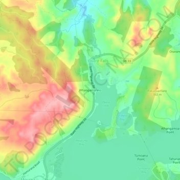 Carte topographique Whangamarino, altitude, relief