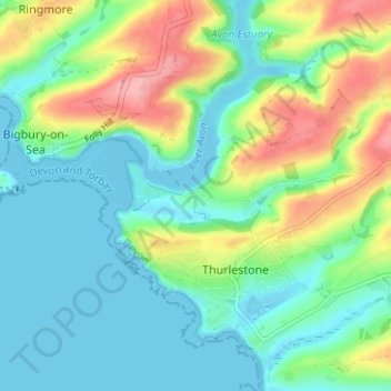 Carte topographique Bantham, altitude, relief