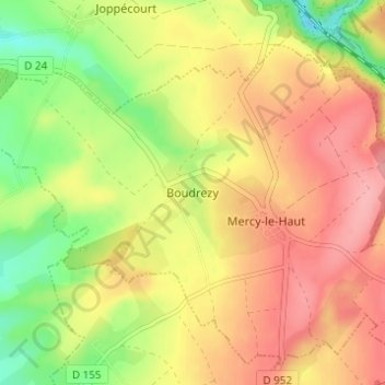 Carte topographique Boudrezy, altitude, relief