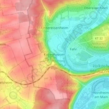 Carte topographique Kaltenhausen, altitude, relief
