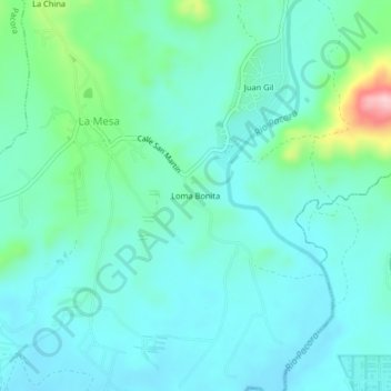 Carte topographique Loma Bonita, altitude, relief
