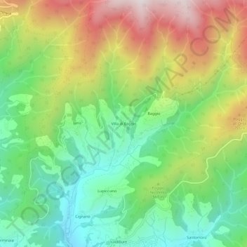 Carte topographique Villa di Baggio, altitude, relief