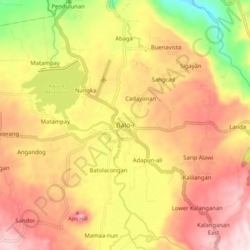 Carte topographique Balo-i, altitude, relief