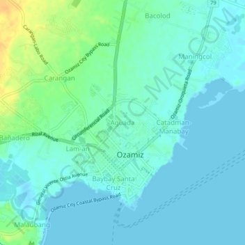 Carte topographique Aguada, altitude, relief