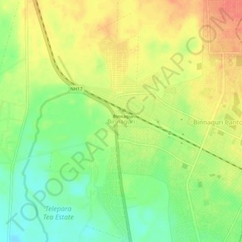 Carte topographique Binnaguri, altitude, relief