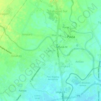 Carte topographique Aganan, altitude, relief