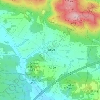 Carte topographique Etsdorf, altitude, relief