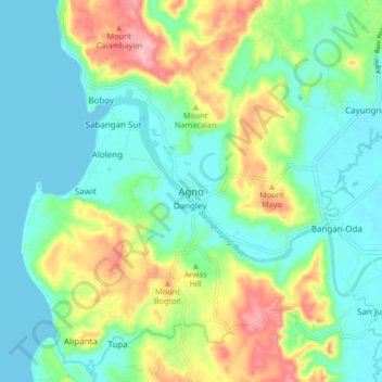 Carte topographique Agno, altitude, relief