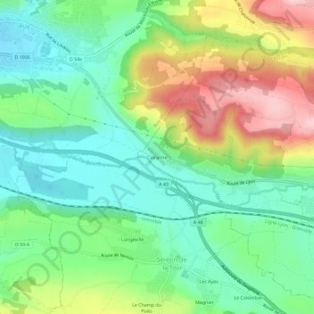 Carte topographique Coiranne, altitude, relief