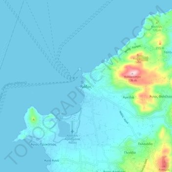 Carte topographique Naxos, altitude, relief