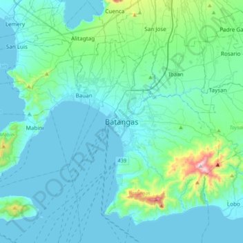 Carte topographique Batangas City, altitude, relief