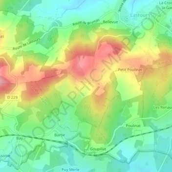 Carte topographique Les Combes, altitude, relief