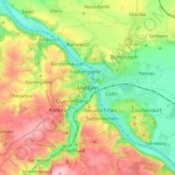 Carte topographique Meissen, altitude, relief