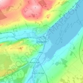 Carte topographique Dingwall, altitude, relief