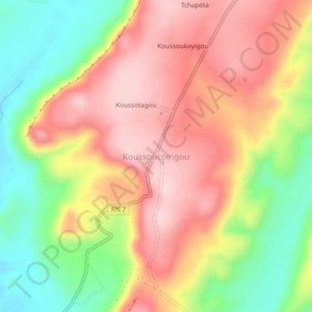 Carte topographique Koussoucoingou, altitude, relief