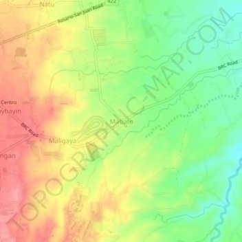 Carte topographique Mabato, altitude, relief