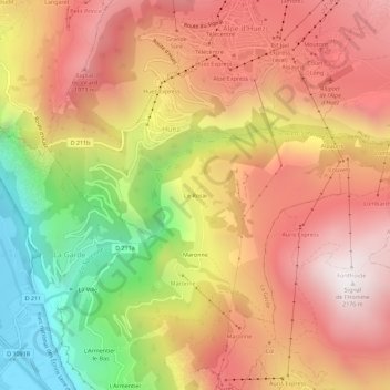 Carte topographique Le Rosai, altitude, relief
