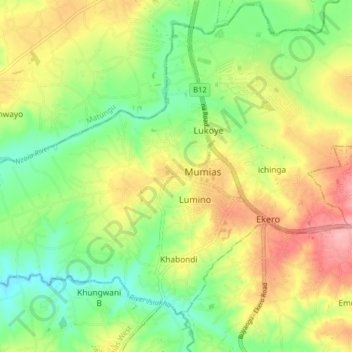 Carte topographique Mumias, altitude, relief