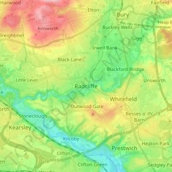 Carte topographique Radcliffe, altitude, relief