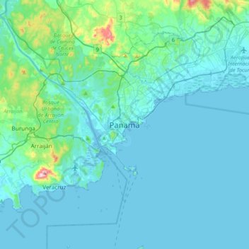 Carte topographique Panama, altitude, relief
